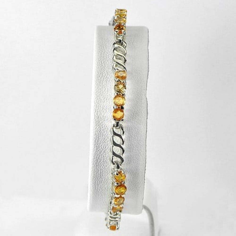 Natural Yellow Sapphire 925 Sterling Silver Bracelet 10.88 G. Length 7 Inch.